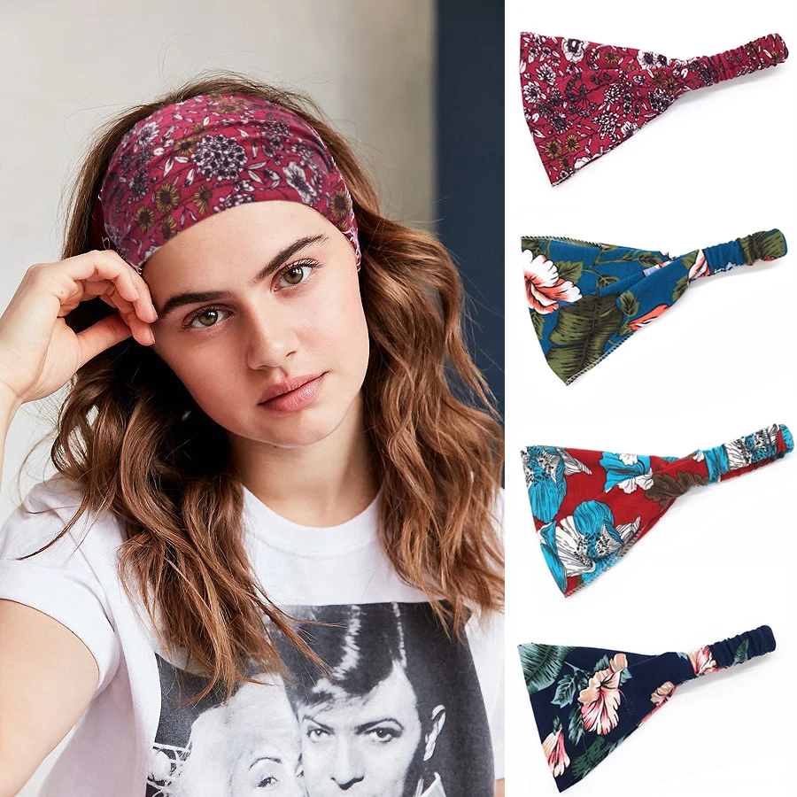 

Floral Bohemia BOHO Women Girl Cotton Headbands Bandanas Turban Headwrap Elastic Headpiece Hair Bands Hair Accessories Bandage