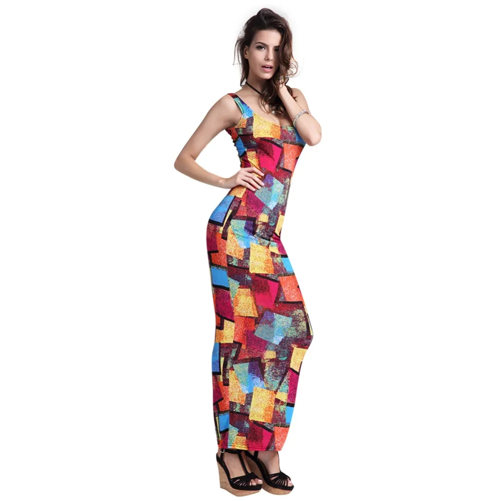 H.SA 2016 Women Maxi Beach Dress Sleeveless Casual Vestidos Colorful