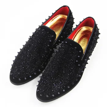 

High Quality Pointed Toe Men Loafers Slip On Breathable Casual Leather Shoes Fashion Rivets Men Shoes Flats Shoes Size 38-44
