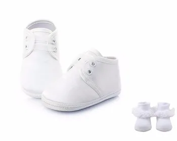 

Delebao White Christening Lace-up Soft Sole Newborn Baby Baptism Shoes For 0-12 Months + Baptism Socks Wholesale