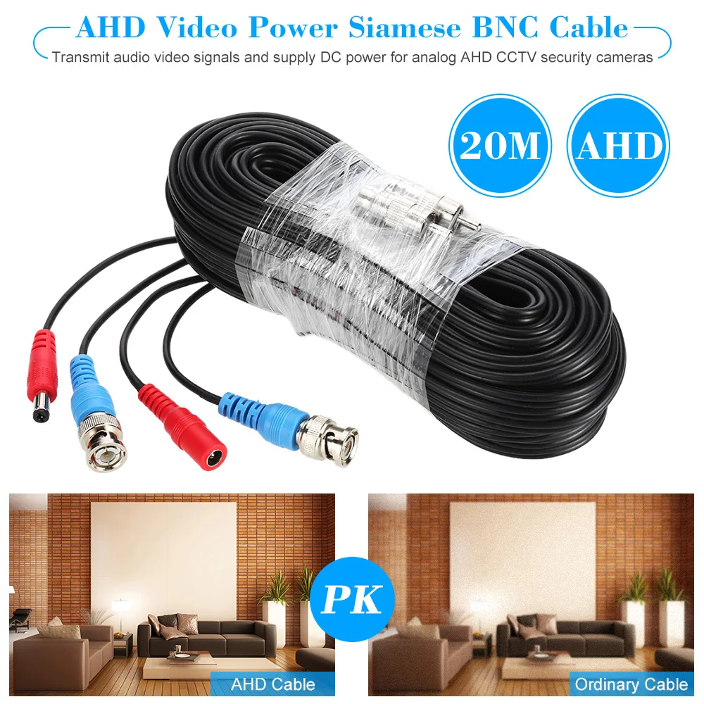 20M 65ft CCTV Security Camera Video Power Cable Cord BNC RCA Cable For