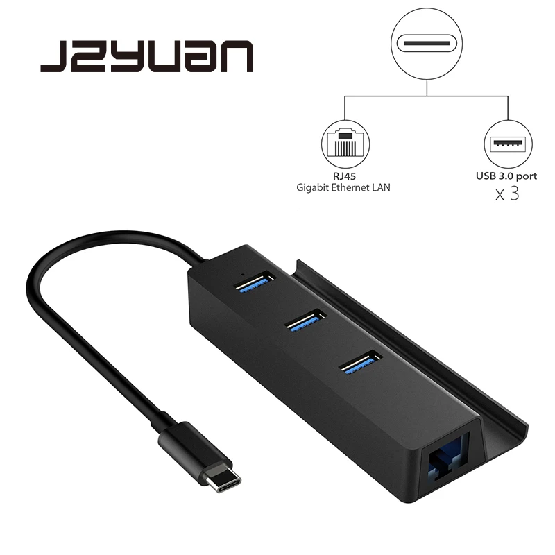 JZYuan USB C 3.1 to RJ45 Gigabit LAN Splitter Adapter 3 Ports
