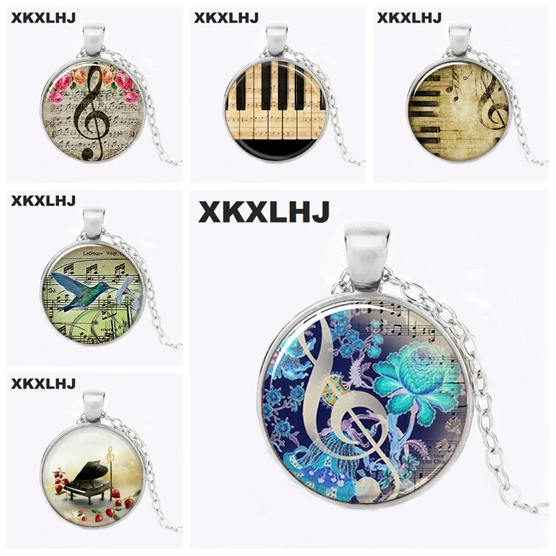 

XKXLHJ Art Glass Round Necklace Music Pendant G-Clef Necklace Music Note Necklace Fashion Jewelry Glass Dome Jewelry HZ1
