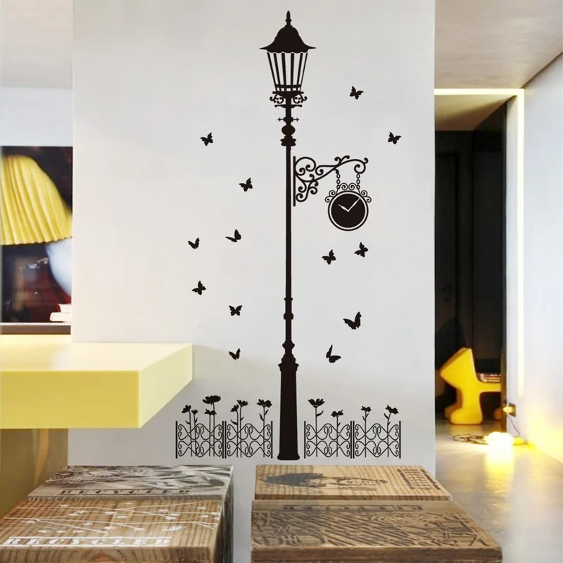 3d Creative Black Color Street light wall stickers Vinyl DIY Street
