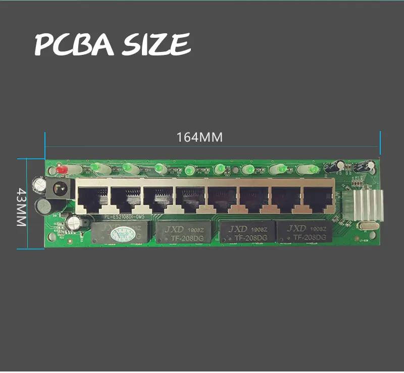 8 портов 10/100 Мбит/с сетевые коммутаторы Прямая с фабрики продавать ethernet rj45 UTP Медь hub PCBA размер 164X43 мм углеродного волокна доска модуль(разработанно специально для заказчика)/поо(производство оригинального