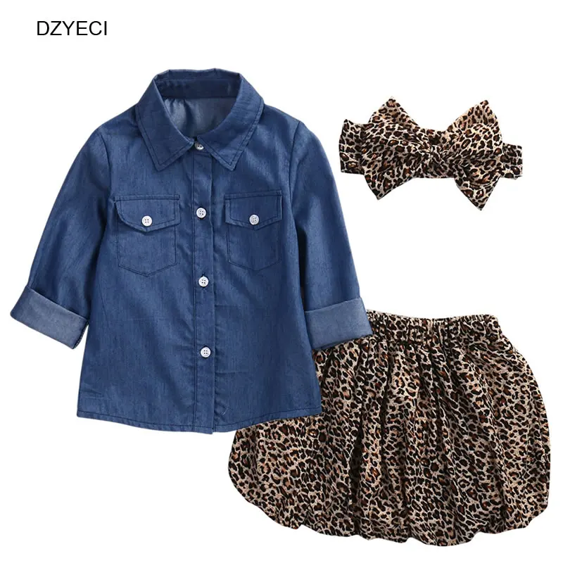 Buy DZYECI Fall Leopard Tops Denim Set For Baby Girl