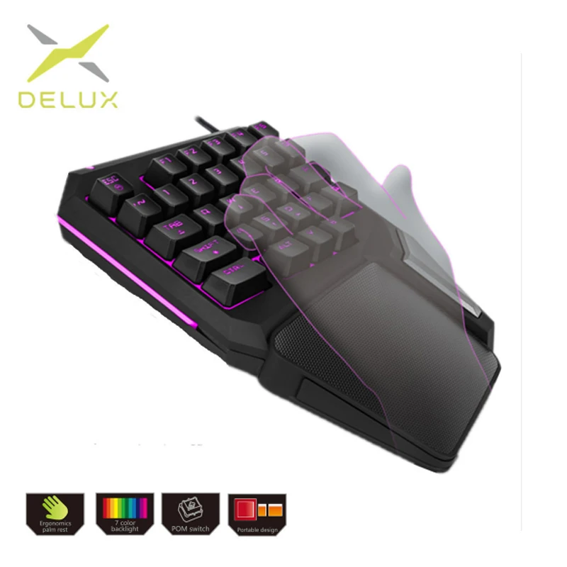 

Delux gaming mini keyboard T9 Pro/t9 plus mechanical wired Professional keyboard 7 Color Backlit Single Hand Ergonomic Keypad