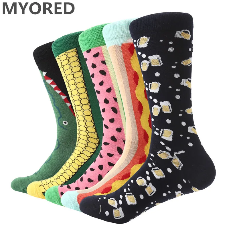 

MYORED 5 pair/lot man socks foot corn bread style male long socks for wedding gift
