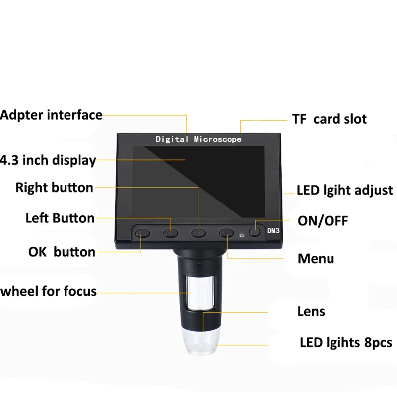1000X USB электронный микроскоп ЖК цифровой видео микроскоп камера 4,3 дюймов HD O светодиодный увеличение эндоскопа камера+ светодиодный свет