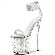 Лидер продаж года; женская обувь; обувь с вырезами и кристаллами; босоножки на очень высоком каблуке 20 см; белые свадебные танцевальные туфли с цветами