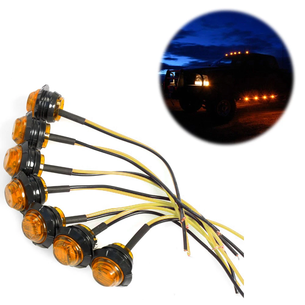 10X Mini 12V DC Amber 3//4/" Round Side 3 LED Marker Trailer Bullet License Light