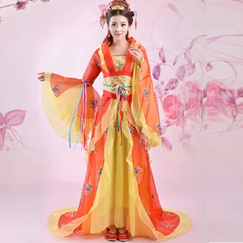 

Gorgeous Orange Chinese Ancient Infanta Peri Embroider Flower Big Tail Dramaturgic Dress Princess Dress Cosplay One Size 081601