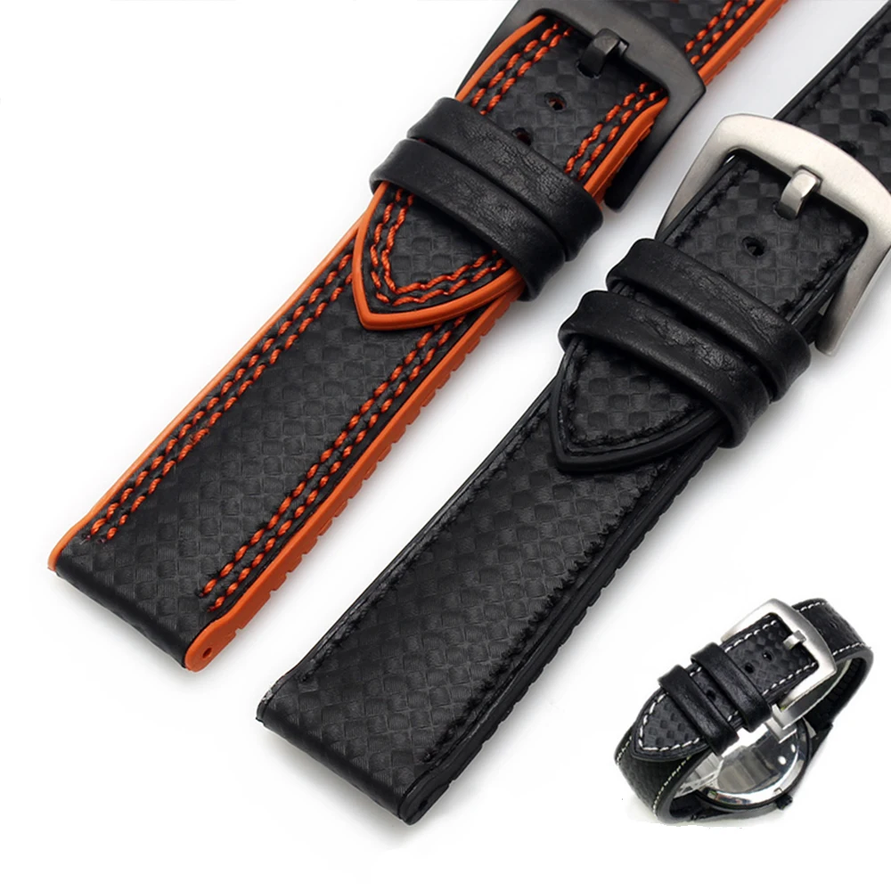 Tanie Silikonowy zegarek z włókna węglowego 18 20mm 22mm 24mm pasek zegarka Watchband dla Omega gumowa bransoletka akcesoria wodoodporny pasek