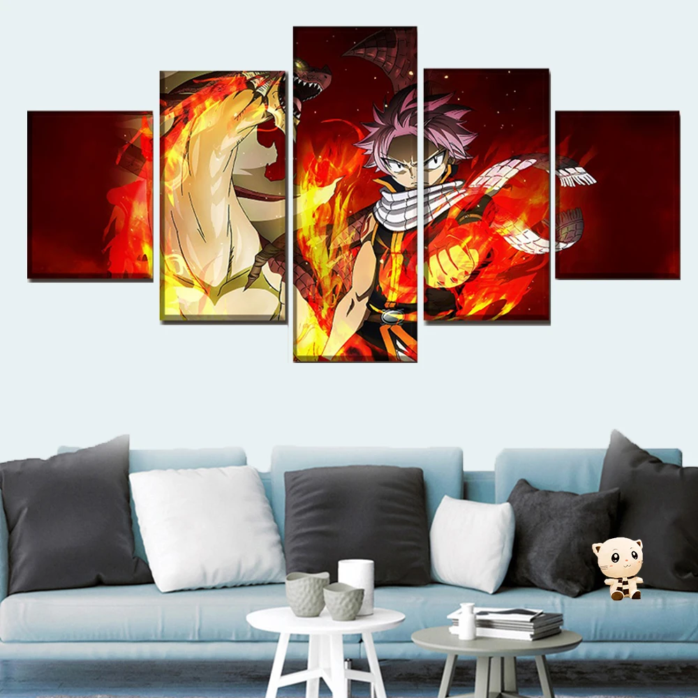 

Modular anime fairy tail Igneel Natsu Dragneel poster 5 pieces HD print canvas painting living room decoration