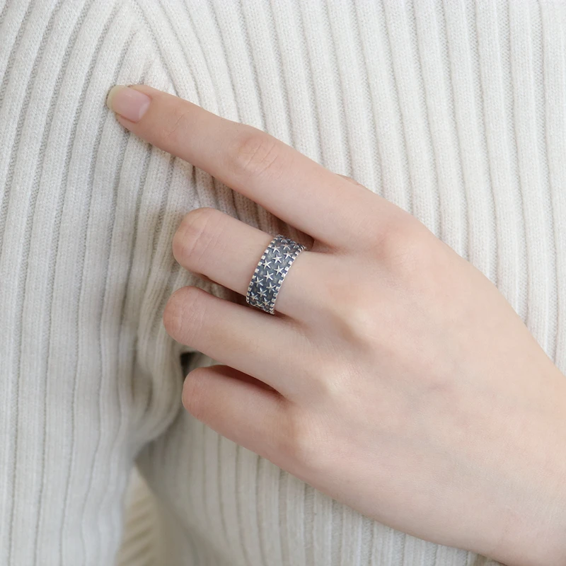 Богемное винтажное 925 пробы серебряная звезда кольца для женщин открытый размер обручальное кольцо красивые ювелирные изделия Прямая поставка