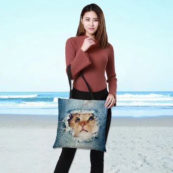 

3D custom ladies shoulder burlap bag 3D printed animal pattern shopping bag foldable reusable casual colorful pattern 43 * 43cm