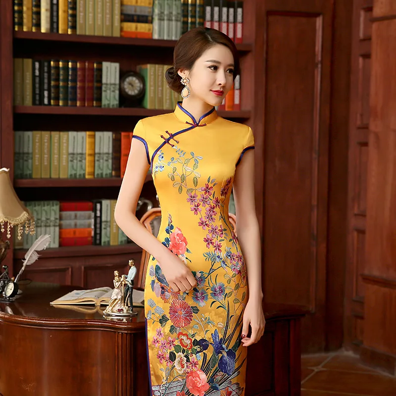 Женское платье Ципао длинное красное синее повседневное|cheongsam wedding|silk cheongsamchinese