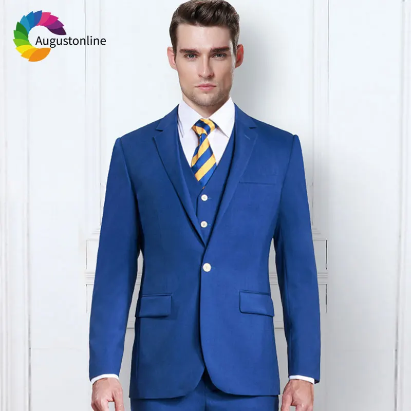 2019 Elegent Royal Blue Men Suits Slim Fit Prom Wear Wedding Suits for Men Groom Tuxedos Man Blazer Jacket Pants Vest 3 Piece