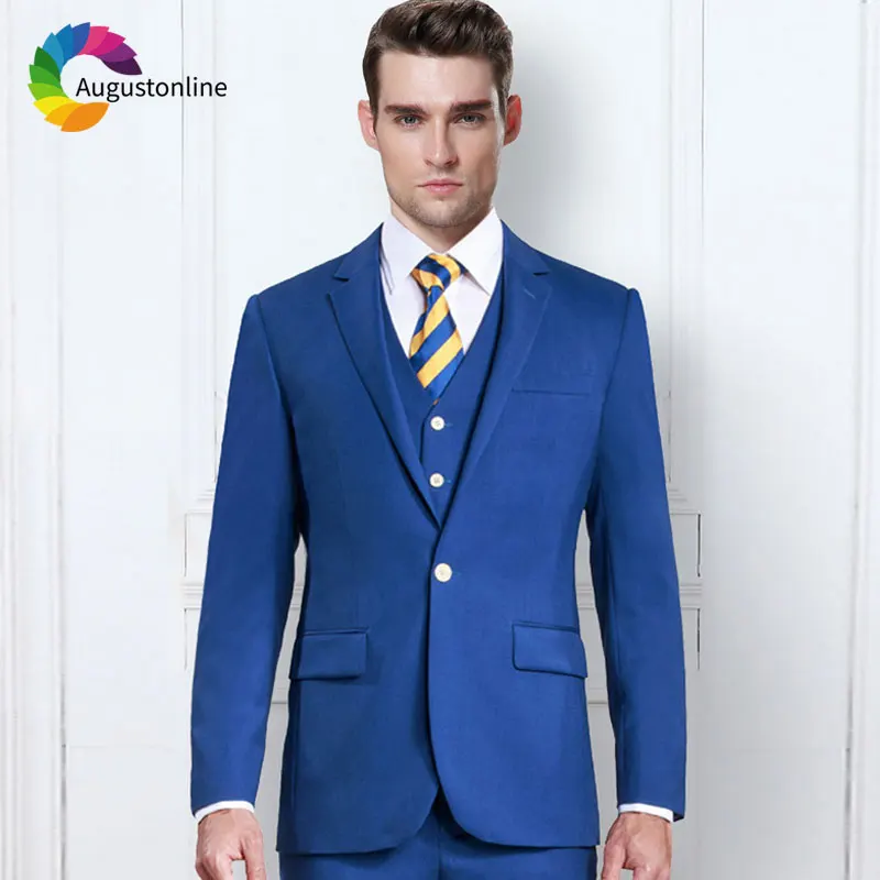 2019 Elegent Royal Blue Men Suits Slim Fit Prom Wear Wedding Suits for Men Groom Tuxedos Man Blazer Jacket Pants Vest 3 Piece royal blue velvet prom suits smoking jacket men suits for wedding costume homme groom tuxedos 2piece slim fit terno masculino