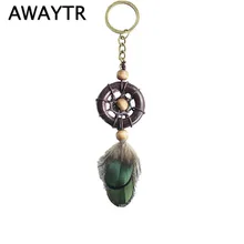 AWAYTR Retro Handmade Alloy Key Ring Feather Tassels Beaded Dream Catcher Dream Catcher Charm Pendant Keychain