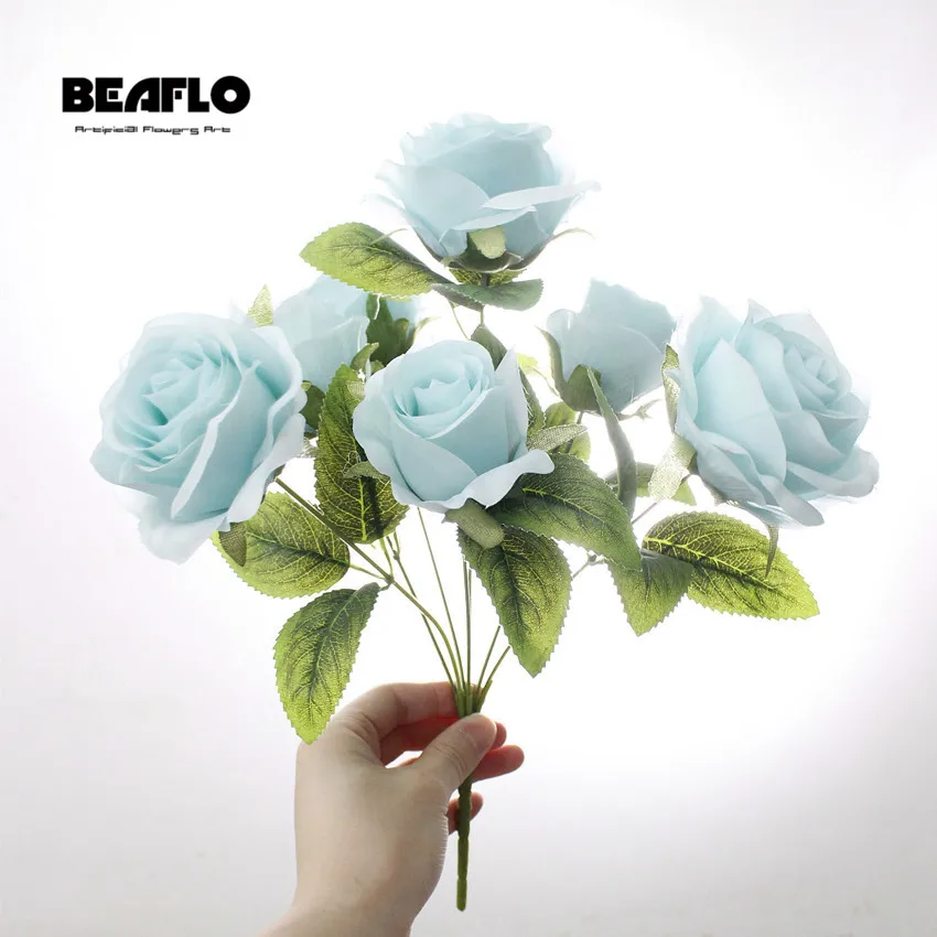 1 букет 7 голов Французская романтическая искусственная Роза, для создания своими руками Шелковый цветок для вечерние свадебные декоративные искусственные цветы - Цвет: Синий
