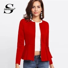 Sheinside красный Осенняя куртка для женщин Zip Up Box плиссированная баска пальто рюшами Многоуровневое Слои верхняя одежда 2018 Для женщин s куртки и пальто