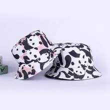 С принтом коровы Панама для рыбака шляпа на открытом воздухе Дорожная шляпа шляпы от солнца для мужчин и женщин 245