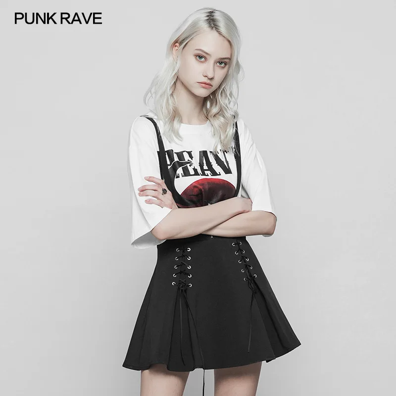 

Punk Rave Black Fashion Classic Casual Gothic A-Line Corn Bandage Overalls Women Skirt OPQ383