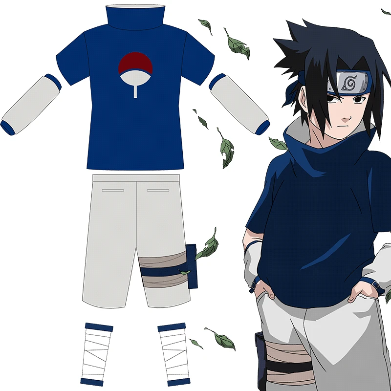 Naruto Uchiha Sasuke/маскарадные костюмы для детей, детские вечерние костюмы, включающие рукавицы+ леггинсы+ Топы+ штаны+ сумка kunai, новинка