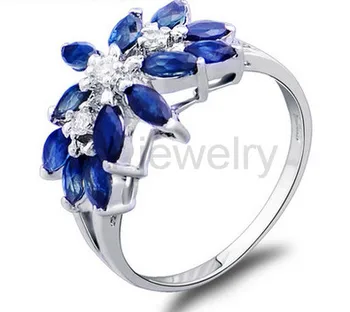 

Per jewelry Natural real sapphire flower ring Free shipping 925 sterling silver Fine jewelry 0.13ct*12pcs gemstone X9122415
