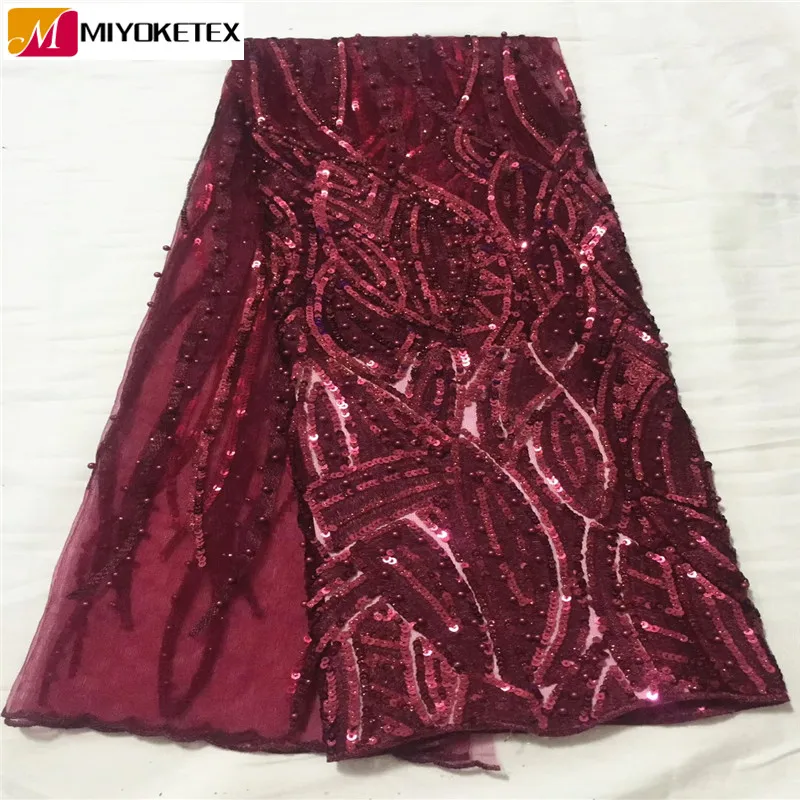 

Noble French Wine Red Lace Fabric African Sequins Lace Fabric Embroidered Nigerian Lace Fabric High Quality For Evening CDA132-1