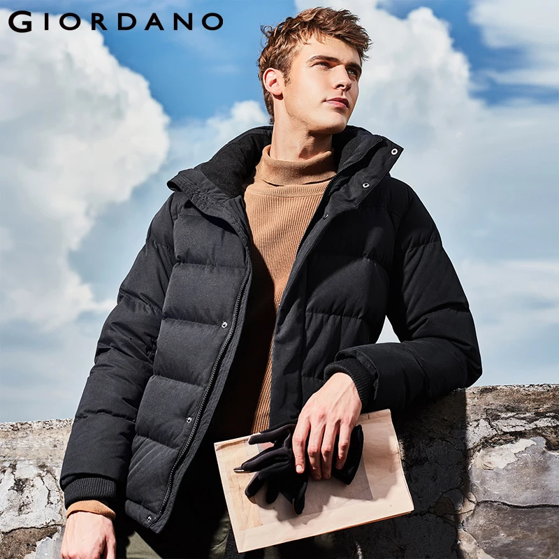 

Giordano Men Goose Down Jacket Men Winter Detachable Hood Grey Goose Down Down Jacket Men Ribbed Cuffs Warm Thick Doudoune