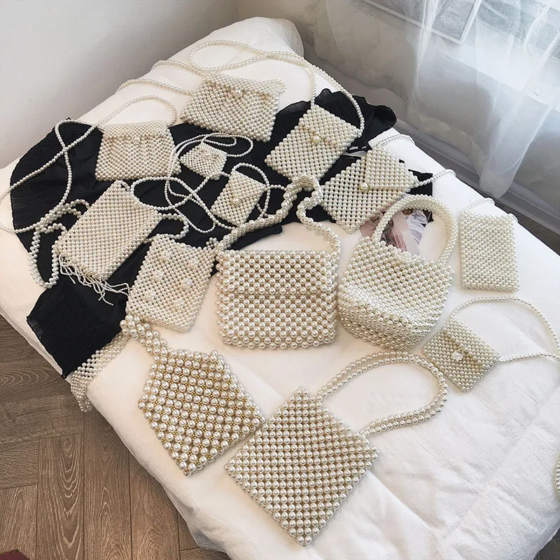 Pearl bag female small Messenger bag woven bag net red ins vintage handmade beaded bag wild mini chain bag