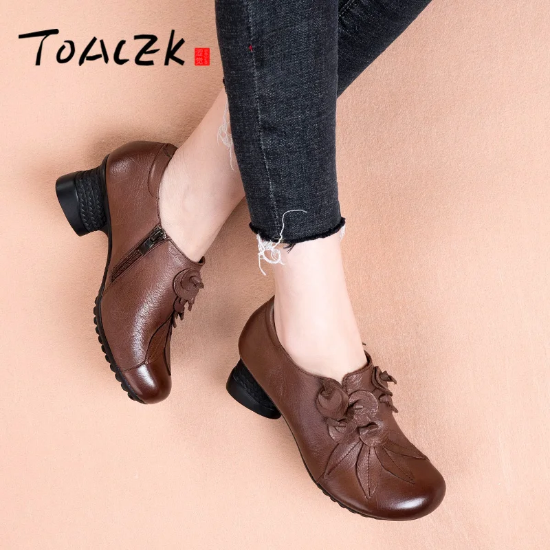 

Coloring retro folk-style nude boots, thick-heeled leather comfortable women's single sand, mid-heeled leather women's shoes