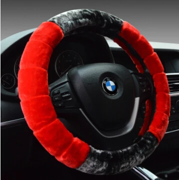 High Density Wool Winter Steering Wheel Covers Soft Plush Automobile Car Steering Wheel Cover for 35 36 37 38 39 40 diameter - Название цвета: red