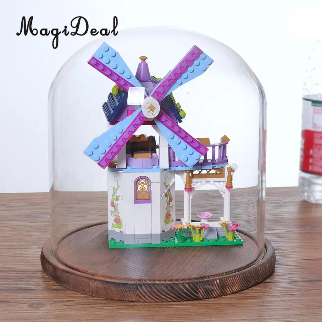 MagiDeal Glass Dome Cloche with Wooden Base Flower Landscape Holder Glass Cover Black G