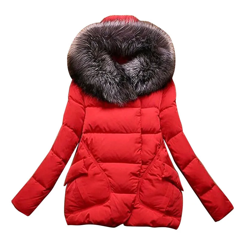 2017 Women Full Sleeve Covered Button with Pockets Parka Coat Women Cotton Winter Jackets Hat with