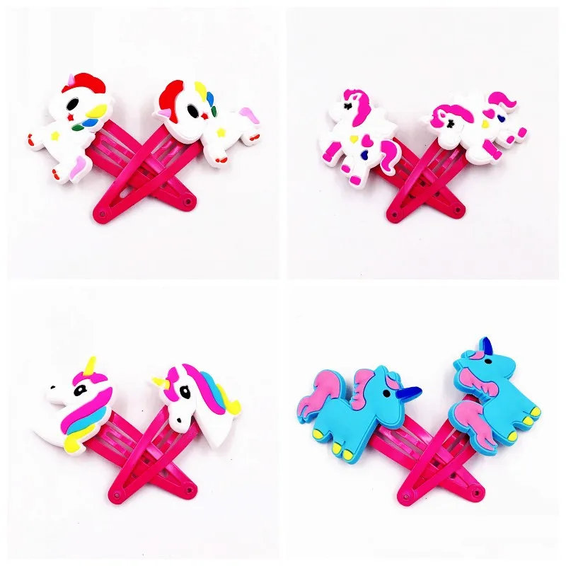 

2Pcs Children Cute Cartoon Unicorn Horse Hair Clips PVC Hair pins Girls Kids Barrettes Headwear Hair Accessories Birthday Gift