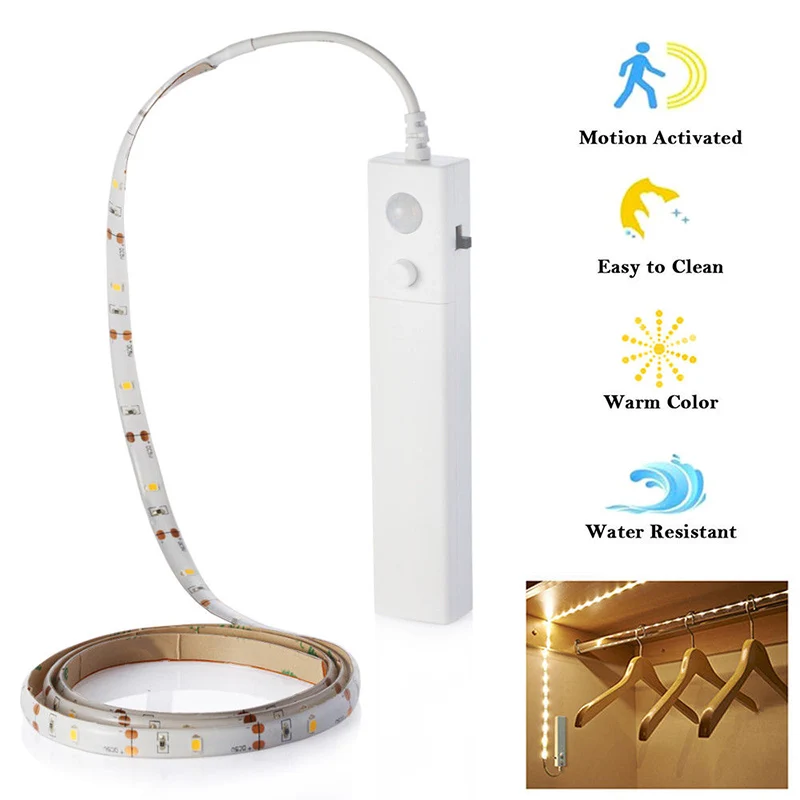 LED 1M 30LED Battery Strip Light Wireless PIR Motion Sensor Wardrobe
