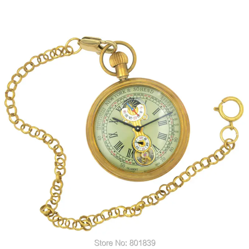 Механические карманные часы с циферблатом в римском стиле, винтажный турбийон, Медный Тон H035
