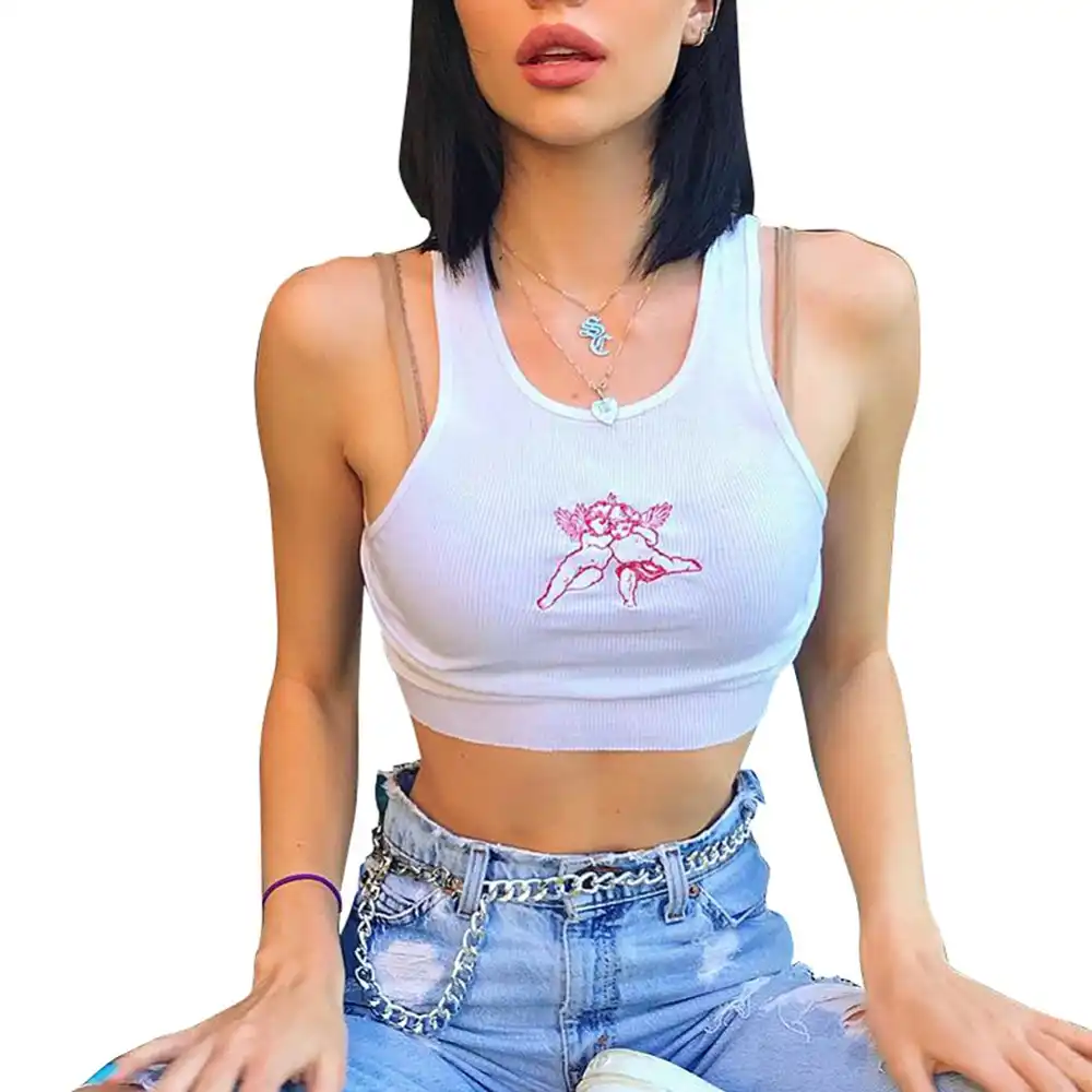 release date: uk store nice shoes Top de mujer adorable crop tank tops Cupid bordado 2019 nuevo blanco sin mangas corto femenino sexy lindo casual fiesta de punto release date: uk store nice shoes Top de mujer adorable crop tank tops Cupid bordado 2019 nuevo blanco sin mangas corto femenino sexy lindo casual fiesta de punto