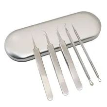 5 шт. уход за кожей лица Уход за кожей щипцы для удаления черных точек Нержавеющая сталь набор иголок для чёрные точки пятно акне выталкиватель экстрактор для прыщей набор инструментов M05