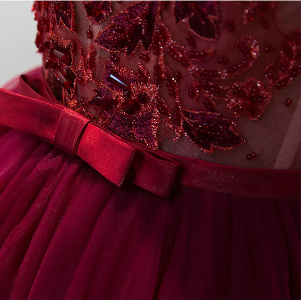 Модное Бордовое платье для выпускного вечера короткое сексуальное платье для выпускного вечера es v-образный вырез тюль, аппликация, бисер на шнуровке трапециевидные вечерние платья до колен