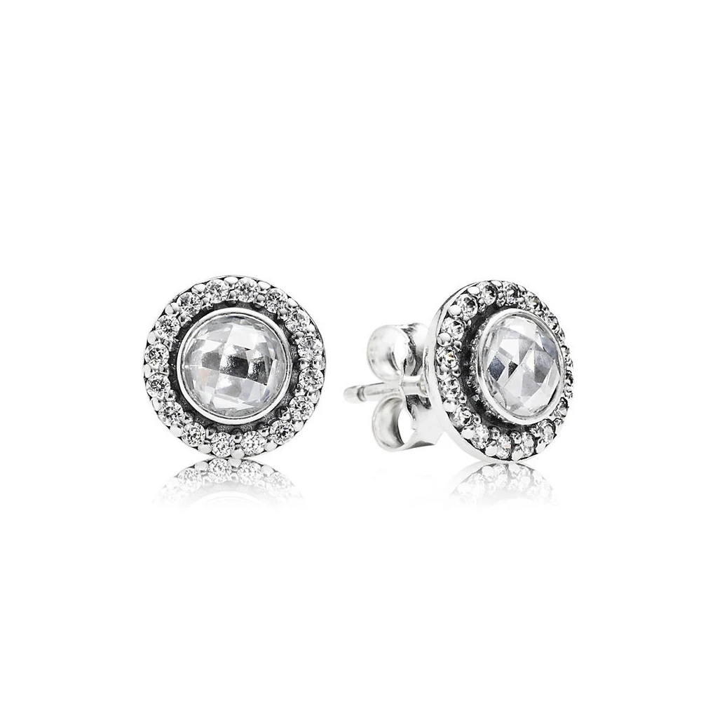 

NEW 100% 925 Sterling Silver Earrings Brilliant Legacy Stud Earrings Clear CZ Ear Studs charm Beads Fit DIY Gift factory