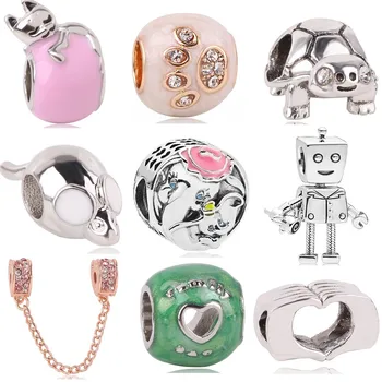 

Ranqin New Hot Bracelet Charm Fit Pandora Gift Silver Pendant Jewelry Beads Personality Robot Elephant Cat Fixed Gold