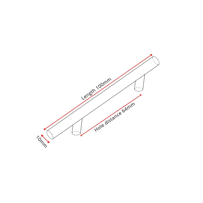 KAK "~ 24" ручки из нержавеющей стали Диаметр 10 мм дверца кухонного шкафа Т-образная прямая ручка вытяжные ручки мебельная фурнитура - Цвет: 64mm