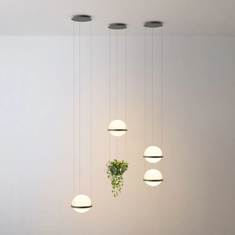 

Modern Nordic Milk White Glass Ball Pendant Light with Plants Pot for Dining Room Foyer Bar Lobby Suspension Hanging Lamp