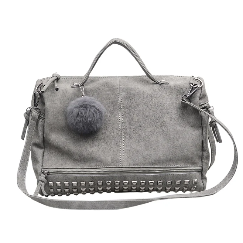 Women Frosted PU Leather Handbags Ladies Large Rivet Shoulder Bags