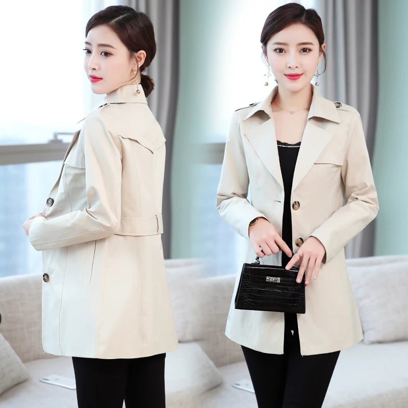 b Spring autumn Women Trench Coat Long Windbreaker Fashion Single Breasted Turn Down Collar Slim Long Trench Coat Female Outwear