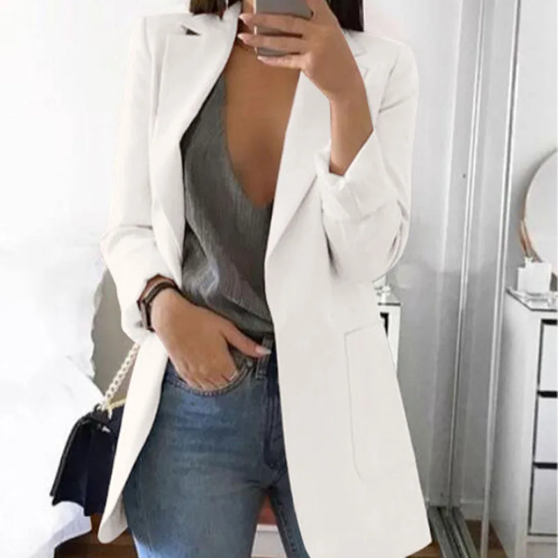 Autumn Office lady Long Slim Blazers Suit Women white Notched Blazer Coat Casual elegant long sleeve Female Business suit